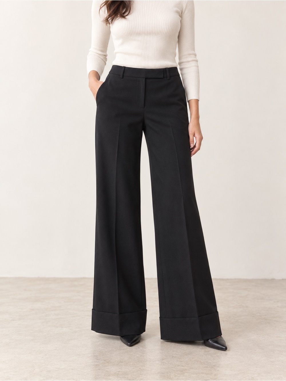 Dalia Collection Black Wide Leg Cuffed Dress Pants Size 4